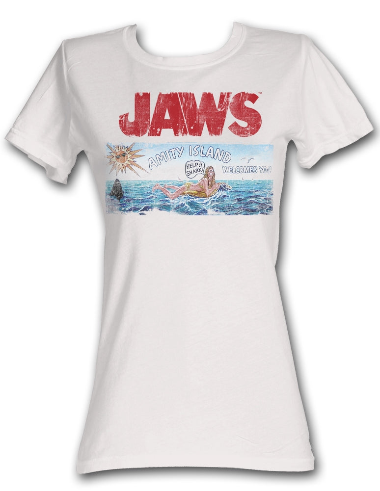 Jaws Girls Juniors S/S T-Shirt - Jaws Island - Solid White
