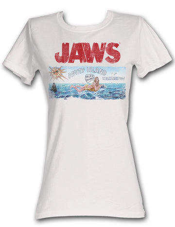 Jaws Girls Juniors S/S T-Shirt - Jaws Island - Solid White