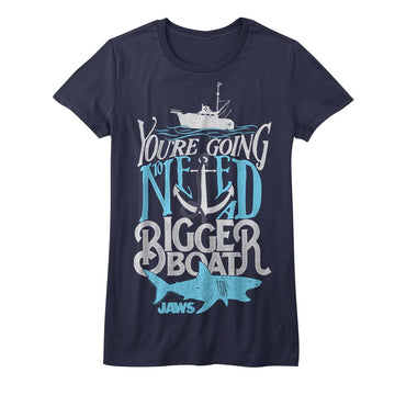 Jaws Girls Juniors S/S T-Shirt - Typography - Solid Navy