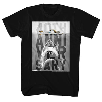 Jaws Mens S/S T-Shirt - 40Th - Solid Black