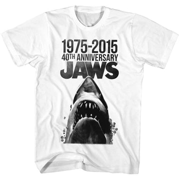 Jaws Mens S/S T-Shirt - 40 Years - Solid White