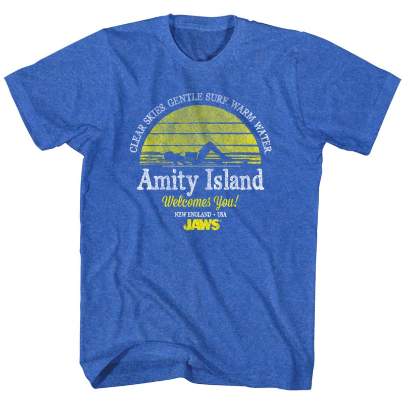 Jaws Mens S/S T-Shirt - Clear Skies - Heather Royal Heather