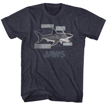 Jaws Mens S/S T-Shirt - Jaws Anatomy - Heather Navy Heather