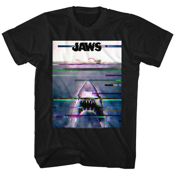 Jaws Mens S/S T-Shirt - Glitchy - Solid Black