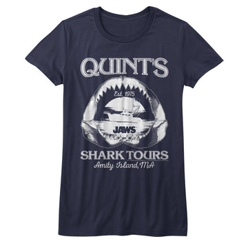 Jaws Girls Juniors S/S T-Shirt - Shark Tours - Solid Navy