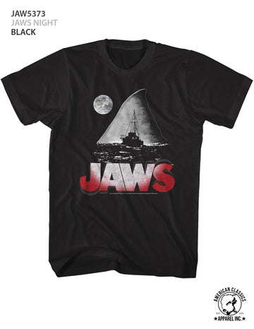 Jaws Mens S/S T-Shirt - Jaws Night - Solid Black