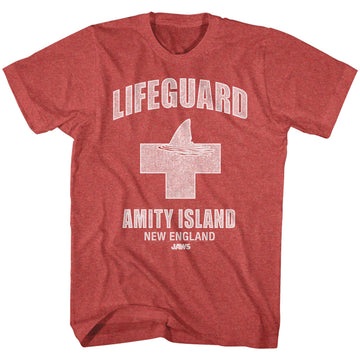 Jaws Mens S/S T-Shirt - Amity Lifegaurd - Heather Red Heather
