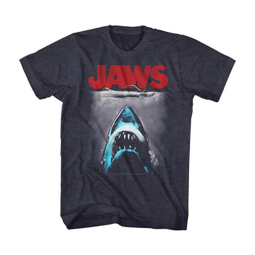 Jaws Mens S/S T-Shirt - Red Logo - Heather Navy Heather