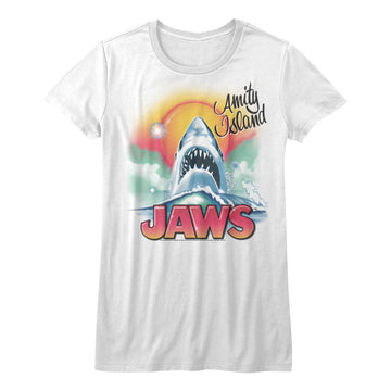 Jaws Girls Juniors S/S T-Shirt - Beachy Airbrush - Solid White