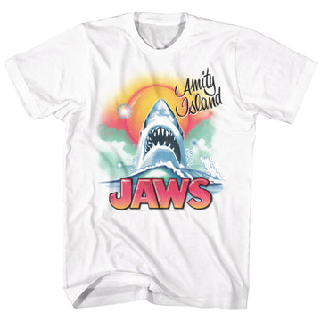 Jaws Mens S/S T-Shirt - Beachy Airbush - Solid White