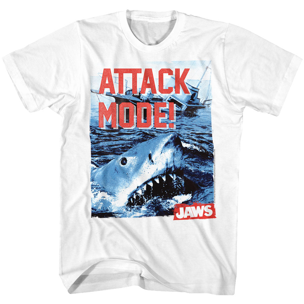 Jaws Mens S/S T-Shirt - Attack Mode - Solid White
