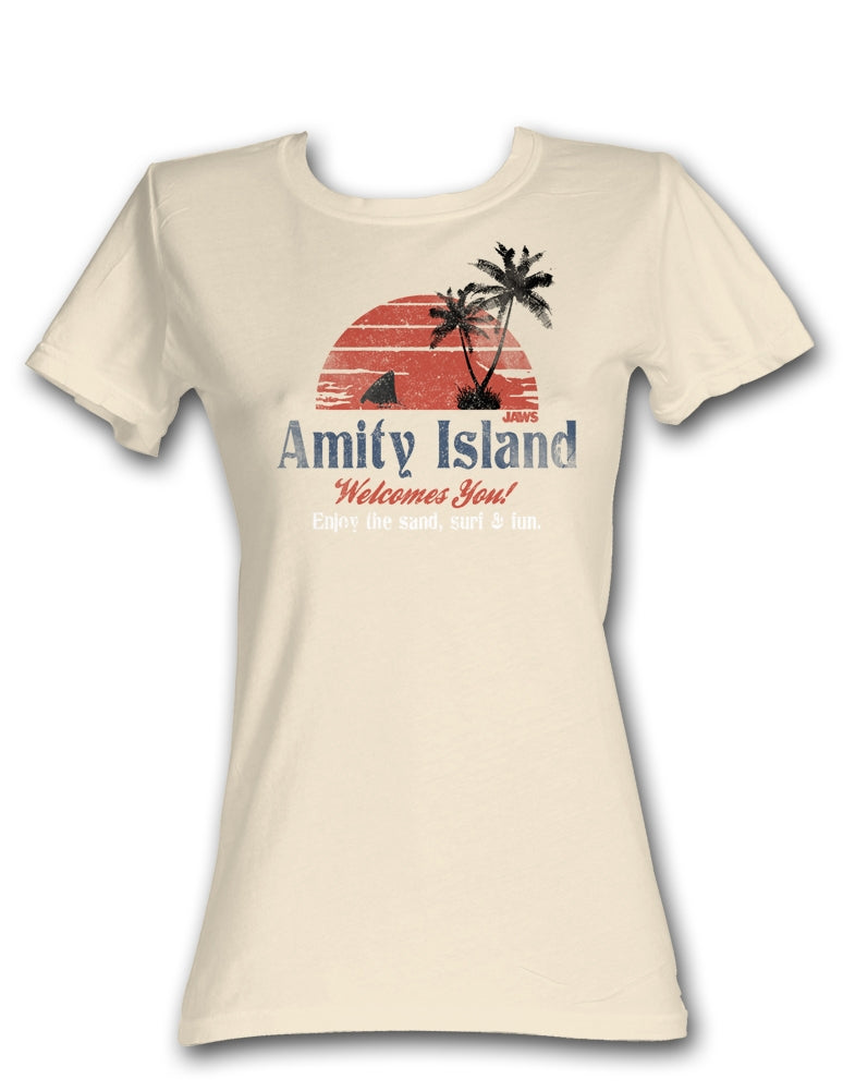 Jaws Girls Juniors S/S T-Shirt - Amity Island - Solid Natural