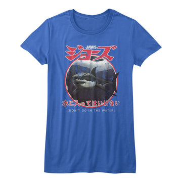 Jaws Girls Juniors S/S T-Shirt - Japanese Warning - Solid Royal