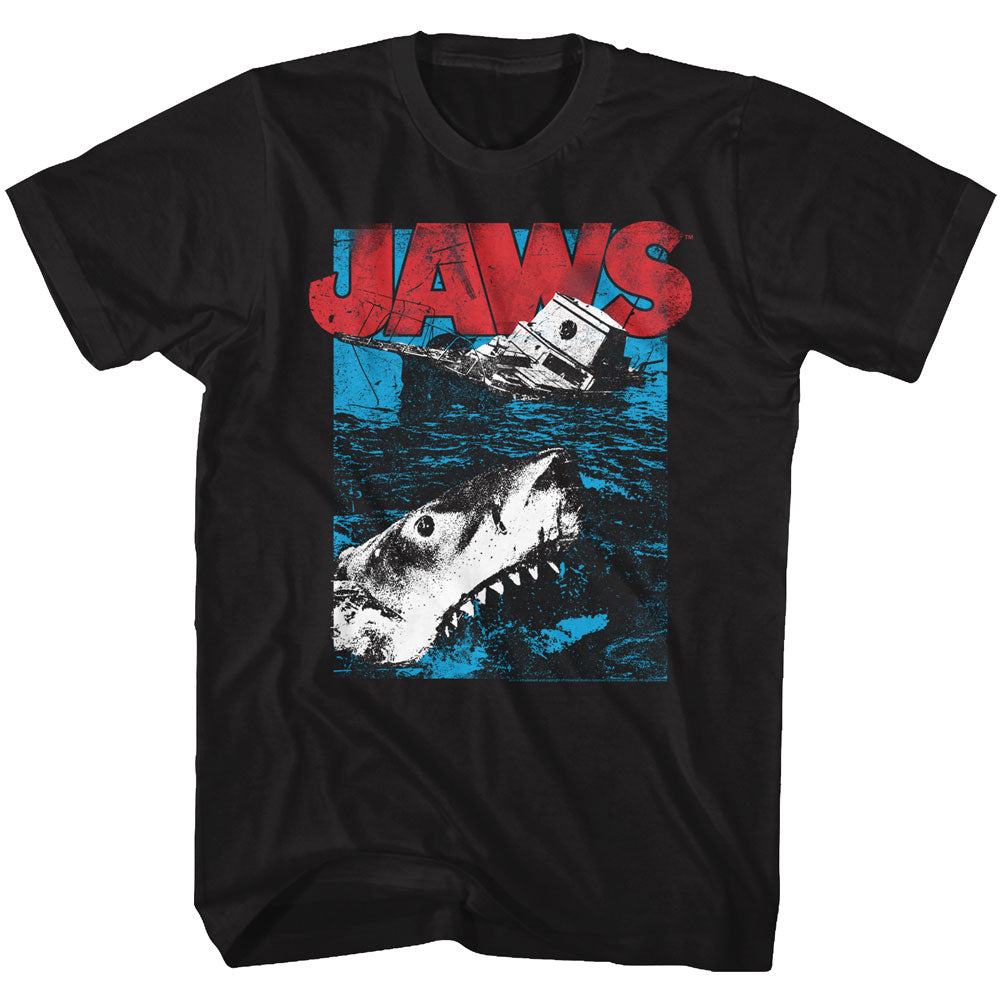 Jaws Mens S/S T-Shirt - Great White - Solid Black