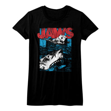 Jaws Girls Juniors S/S T-Shirt - Great White - Solid Black
