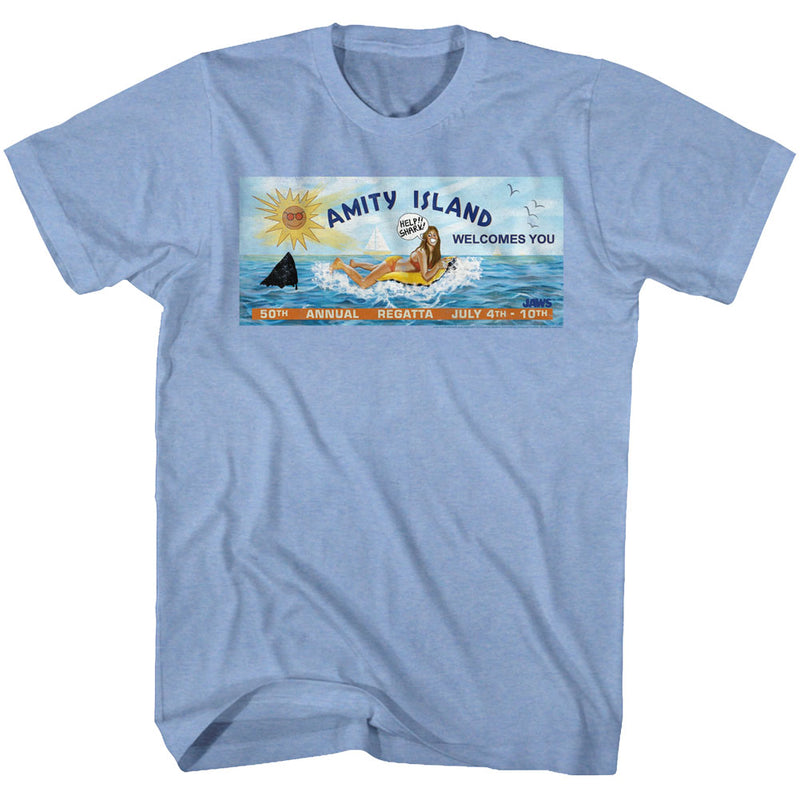 Jaws Mens S/S T-Shirt - Billboard2 - Heather Light Blue Heather