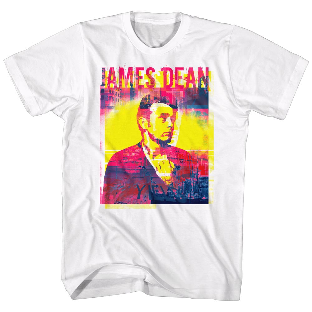 James Dean Mens S/S T-Shirt - Pink Blue - Solid White