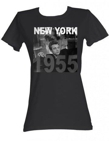 James Dean Girls Juniors S/S T-Shirt - New York 55 - Solid Black