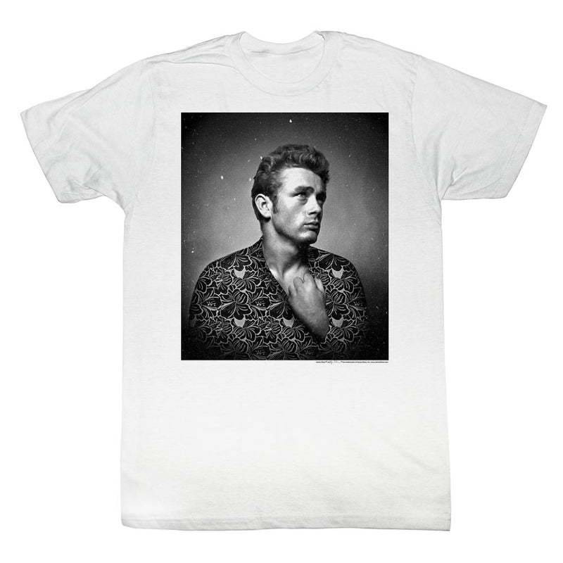 James Dean Mens S/S T-Shirt - Flower Print - Solid White