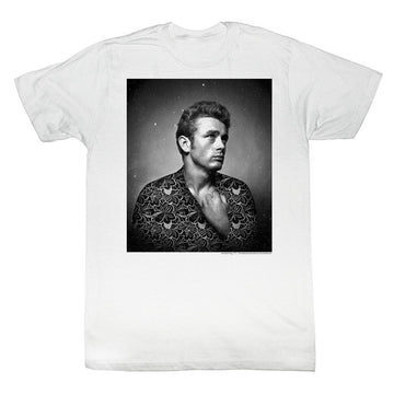 James Dean Mens S/S T-Shirt - Flower Print - Solid White