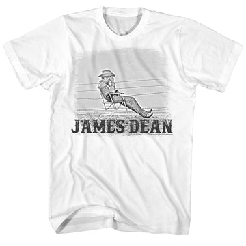 James Dean Mens S/S T-Shirt - Chair/Fence - Solid White