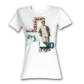 James Dean Girls Juniors S/S T-Shirt - Dean Typography - Solid White