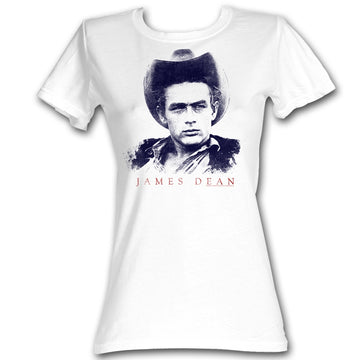 James Dean Girls Juniors S/S T-Shirt - Cowboy James - Solid White