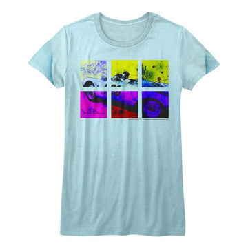 James Dean Girls Juniors S/S T-Shirt - Neon Square Divided - Solid Light Blue