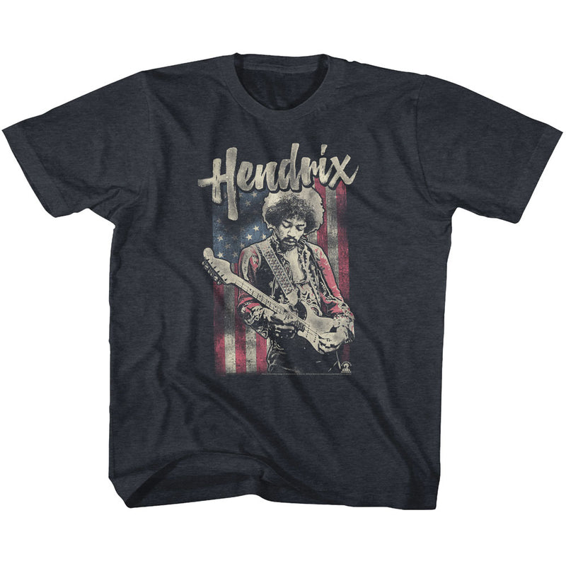 Jimi Hendrix Toddler S/S T-Shirt - Flag Hendrix - Heather Navy Heather