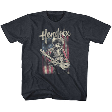 Jimi Hendrix Youth S/S T-Shirt - Flag Hendrix - Heather Navy Heather