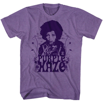 Jimi Hendrix Mens S/S T-Shirt - Purple Haze - Heather Purple Heather