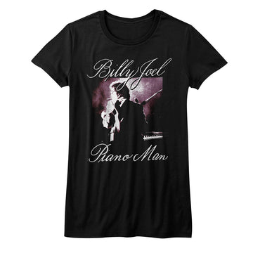 Billy Joel Girls Juniors S/S T-Shirt - Piano Man - Solid Black