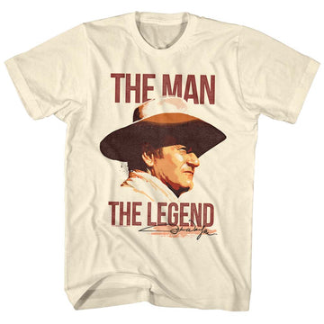 John Wayne Mens S/S T-Shirt - Man/Legend - Solid Natural