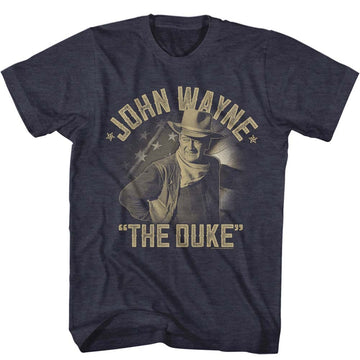 John Wayne Mens S/S T-Shirt - Jw The Duke - Heather Navy Heather