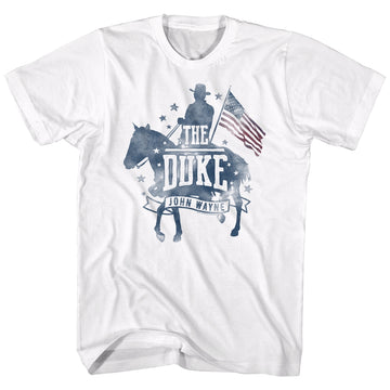 John Wayne Mens S/S T-Shirt - Patriotic Silhouette - Solid White