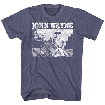 John Wayne Mens S/S T-Shirt - Made In America - Heather Vintage Blue Heather