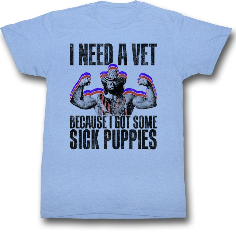 Macho Man Mens S/S T-Shirt - Sick Puppies - Heather Light Blue Heather