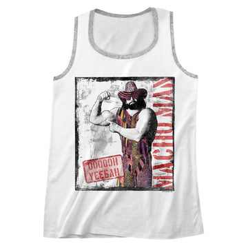 Macho Man Mens  Tank W/Piping - Ooooh Yeeeah - Solid/Heather White/Gray Heather