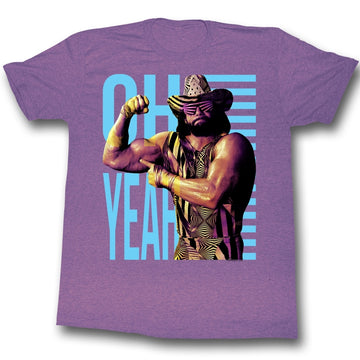 Macho Man Mens S/S T-Shirt - Oh Yeah - Heather Retro Purple Heather