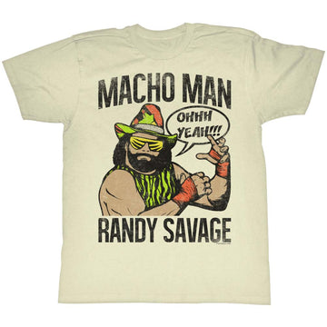 Macho Man Mens S/S T-Shirt - Oh Yeah! - Solid Natural