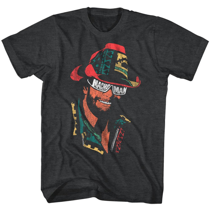 Macho Man Mens S/S T-Shirt - Mmglasses - Heather Black Heather