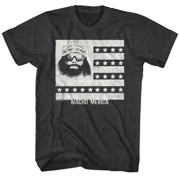 Macho Man Mens S/S T-Shirt - Mericaman - Heather Black Heather