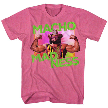 Macho Man Mens S/S T-Shirt - Madness - Heather Retro Pink Heather