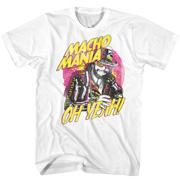 Macho Man Mens S/S T-Shirt - Macho Mania - Solid White