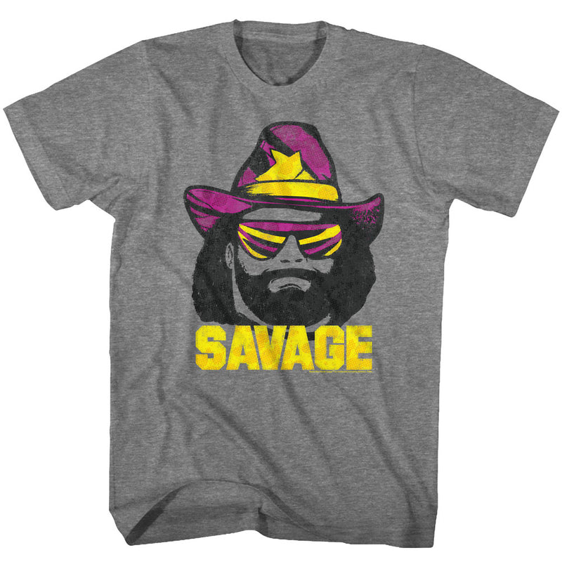 Macho Man Mens S/S T-Shirt - Just Savage - Heather Graphite Heather