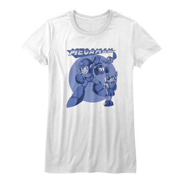 Mega Man Girls Juniors S/S T-Shirt - Megablues - Solid White