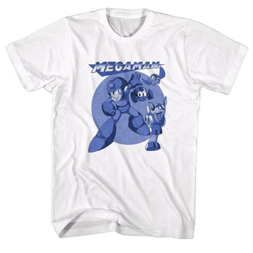 Mega Man Mens S/S T-Shirt - Megablues - Solid White