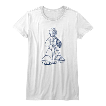 Mega Man Girls Juniors S/S T-Shirt - Blueprint - Solid White