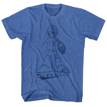 Mega Man Mens S/S T-Shirt - Blueprint - Heather Royal Heather