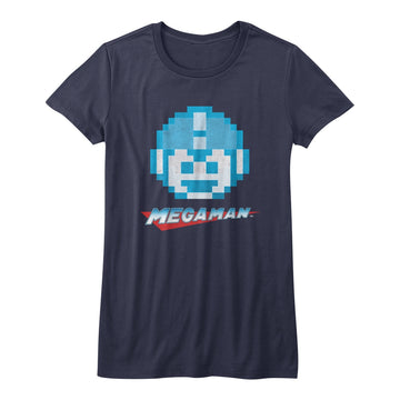 Mega Man Girls Juniors S/S T-Shirt - Megaface - Solid Navy